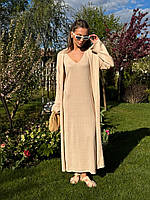 Жіночий бавовняний комплект сарафан міді з кардиганом, фото 2