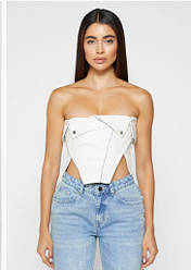 Білий шкіряний топ-корсет Manière De Voir з декоративною блискавкою та металевими кнопками