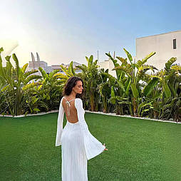 Жіноча пляжна туніка з довгими рукавами, біла з відкрою спиною, розмір 42/48 єдиний