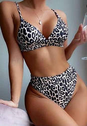 Жіночий купальник із леопардовим принтом із високою посадкою, з чашками, розміри S M L
