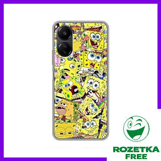 Чехол Спанч Боб коллаж для Сяоми Редми 13С / Чехол SpongeBob emoji на Xiaomi Redmi 13C