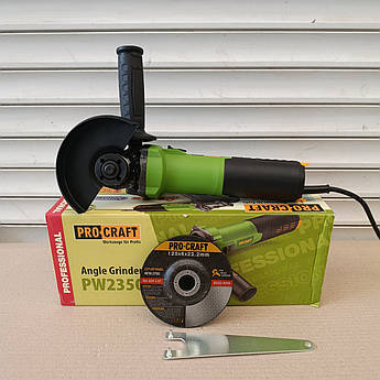 Безщіткова болгарка Procraft PW2350 (125мм, 1300Вт) з регулюванням обертів. Кутошліфувальна машина Прокрафт