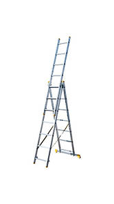 Драбина алюмінієва MASTERTOOL трисекційна комбінована 3х7 ступенів h=5100 мм max 150 кг 79-1307