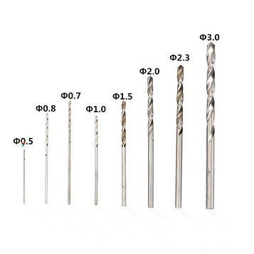 PCB drill KIT 40pcs Набір свердел (40 шт) діаметрів 0,5 0,7 0,8 1,0 1,5 2,0 2,3 3,0 мм для свердління друкованих плат