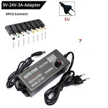 ADJ AC/DC Adapter 9-24V 3A with 8 connectors AC/DC Мережевий адаптер універсальний. Вхід: AC 220 В. Вихід: DC 9-24 В 3A. 8 різних
