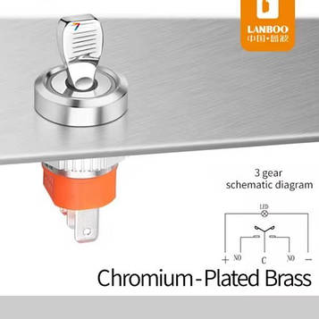 LB16NZ-P20Z-N3 Тумблер металевий, діаметр 16 мм, з фіксацією, хромовані, 2NO