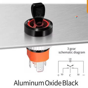 LB16NZ-P20Z-R5-24V-A3 Тумблер металевий, діаметр 16 мм, живлення 5-24В, з фіксацією, чорний, колір індикації: RED, 2NO