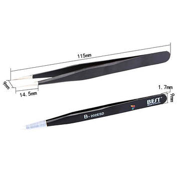 Пінцет 202ESD Універсальний антистатический пінцет. 116 мм, з загостреними губками. Матеріал: сталь