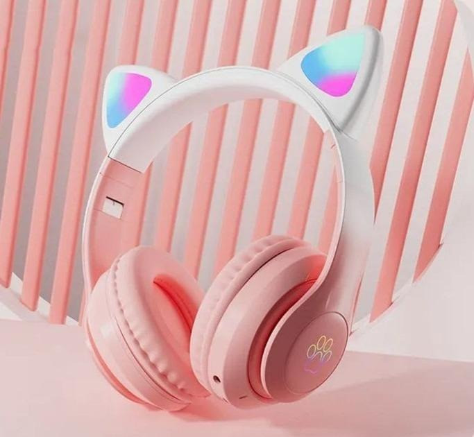 Дитячі навушники STN-28 PRO з вушками та LED-підсвіткою Bluetooth 5.3 складані microSD, фото 1