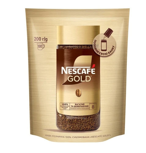 Кава 200 г Nescafe Gold розчинна сублімована м/уп, фото 1