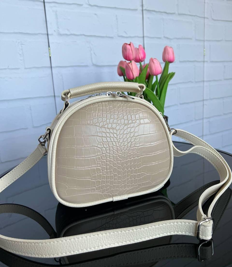 Жіноча сумка через плече маленька сумочка темно-бежева рептилія шкірзам