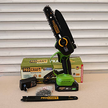 Акумуляторна міні пила Procraft PKA44 (2 шини 15см і 20 см, 20В, 1 АКБ 2Ач) Безщіткова ланцюгова пила Прокрафт PKA-44