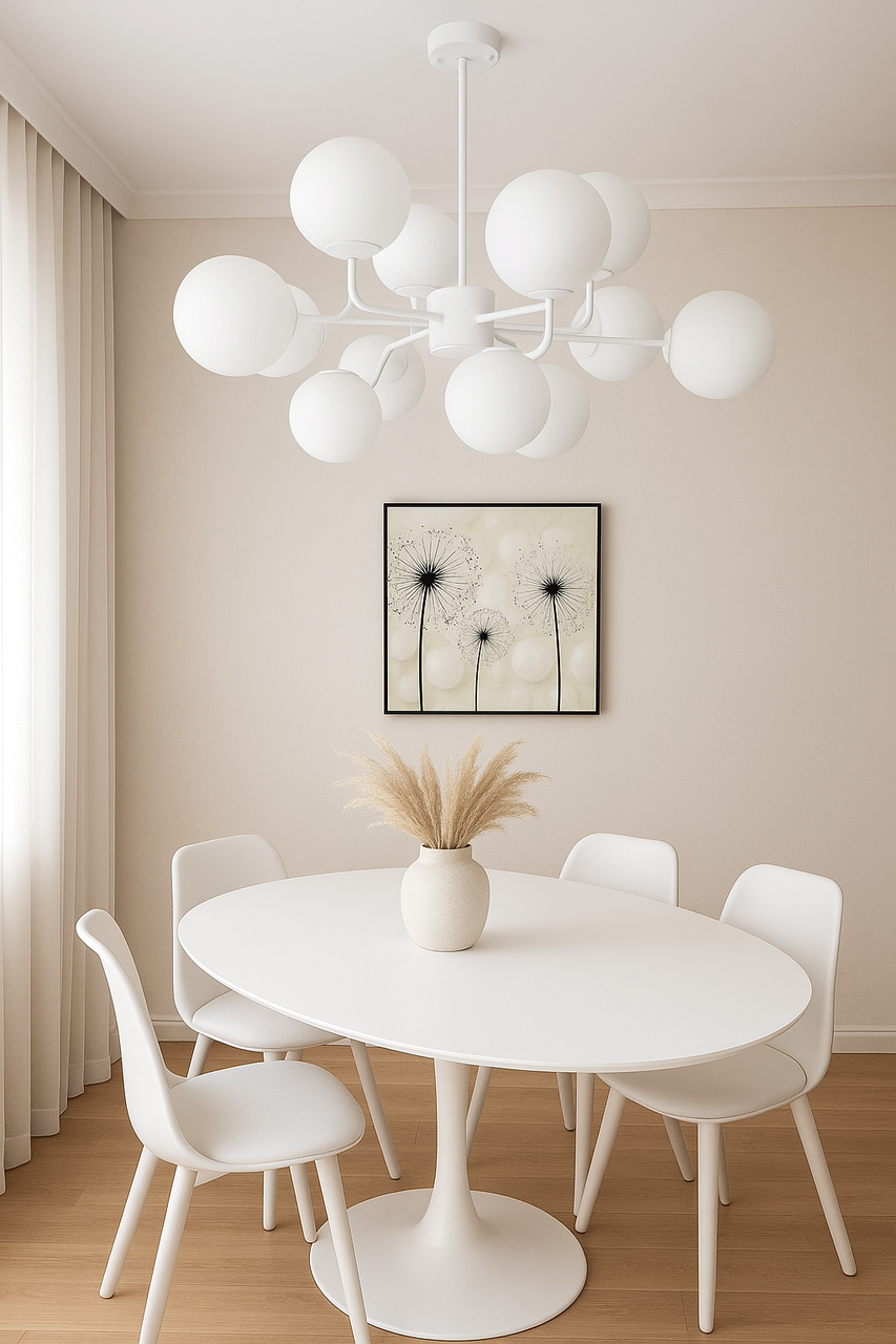 Люстра велика металева з кулями у білому кольорі, фото 1