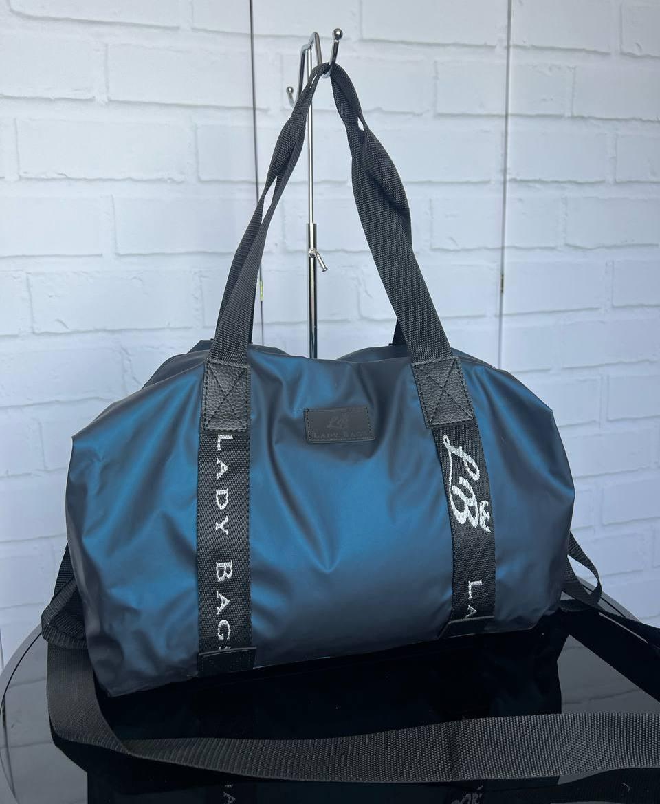 Спортивна жіноча сумка дорожня містка синя текстиль