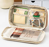 Великий шкільний пенал Капібара + ПОДАРУНОК для дівчинки або хлопчика в школу для олівців ручок Коричневий, фото 4