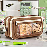 Великий шкільний пенал Капібара + ПОДАРУНОК для дівчинки або хлопчика в школу для олівців ручок Коричневий, фото 5