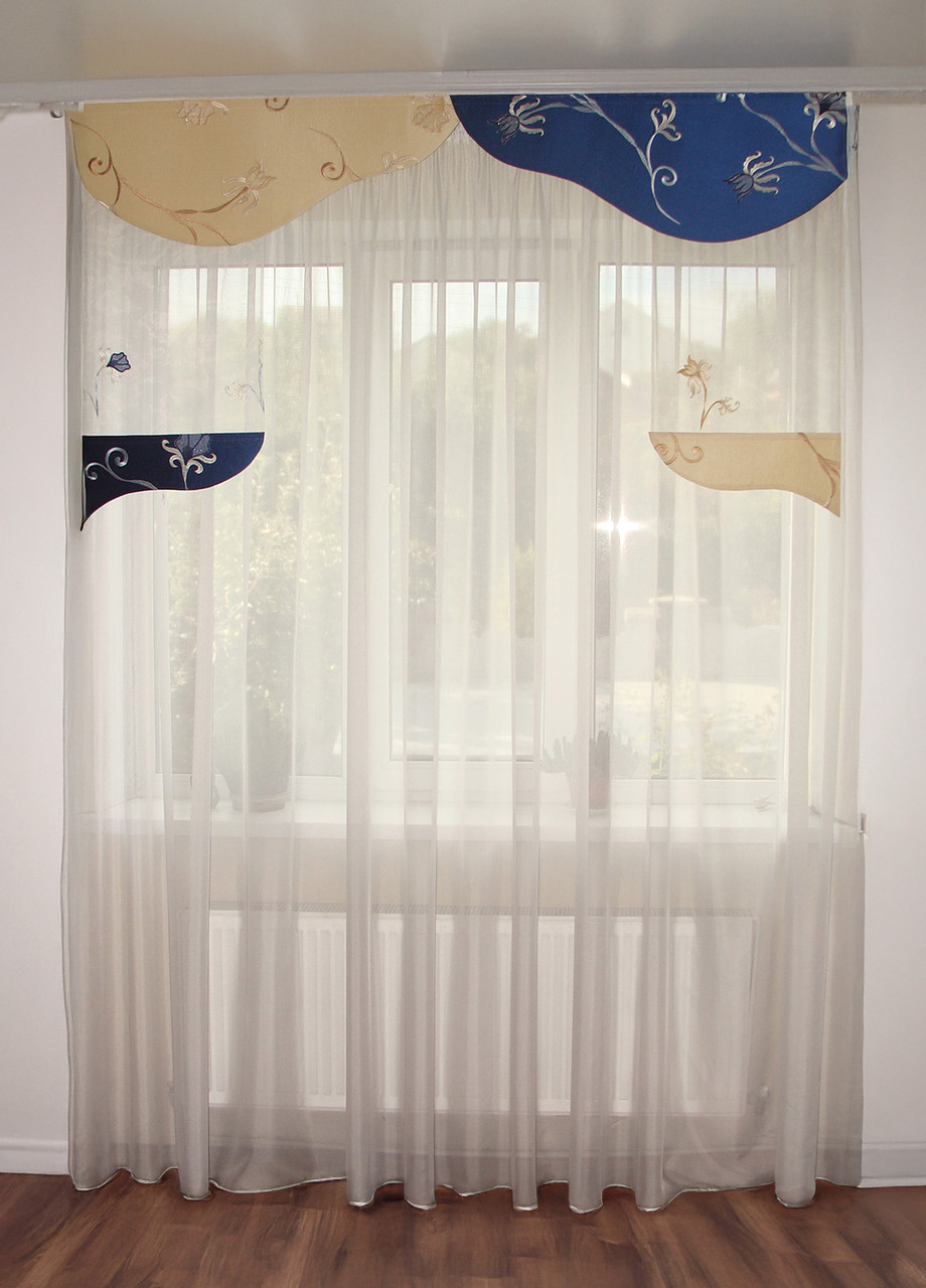 Жорсткий ламбрекен Firanka Каскад 1м80см синій з жовтим (121_2ж), фото 1