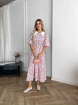 Сукня жіноча ніжна із софту у квітковий принт з білим коміром (Норма)