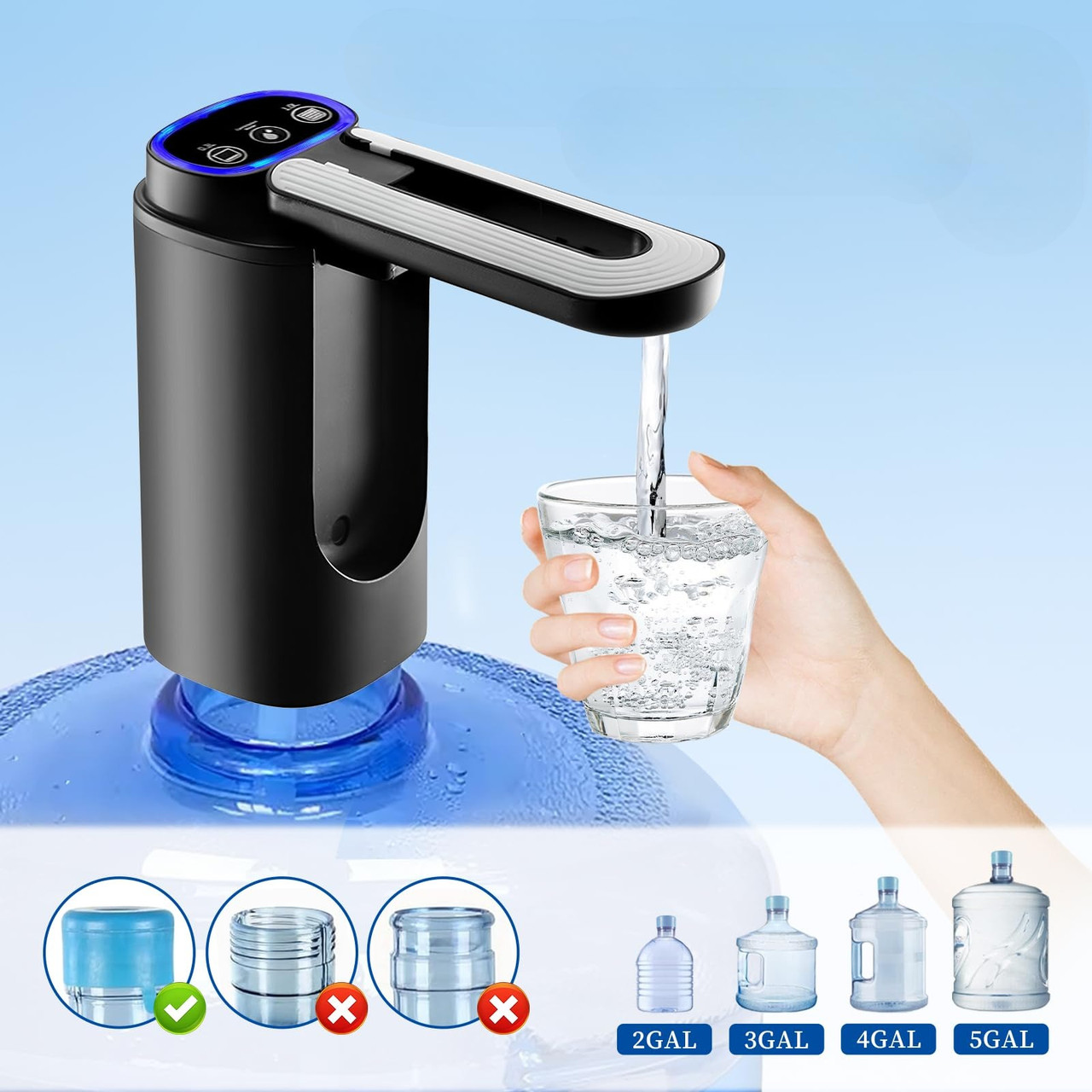 Електрична помпа Water Pump D18 1200 мА·год USB заряджання 600 мл для бутки 19 л, фото 1