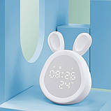 Дитячий LED-годинник Зайчик із підсвічуванням будильником і сенсором температури на акумуляторі USB, фото 6