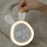 Дитячий LED-годинник Зайчик із підсвічуванням будильником і сенсором температури на акумуляторі USB, фото 2