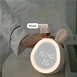Дитячий LED-годинник Зайчик із підсвічуванням будильником і сенсором температури на акумуляторі USB, фото 4