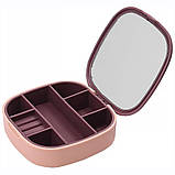 Мінішкатулка для прикрас із дзеркалом 10×10 см дорожній органайзер сірий пластик, фото 5