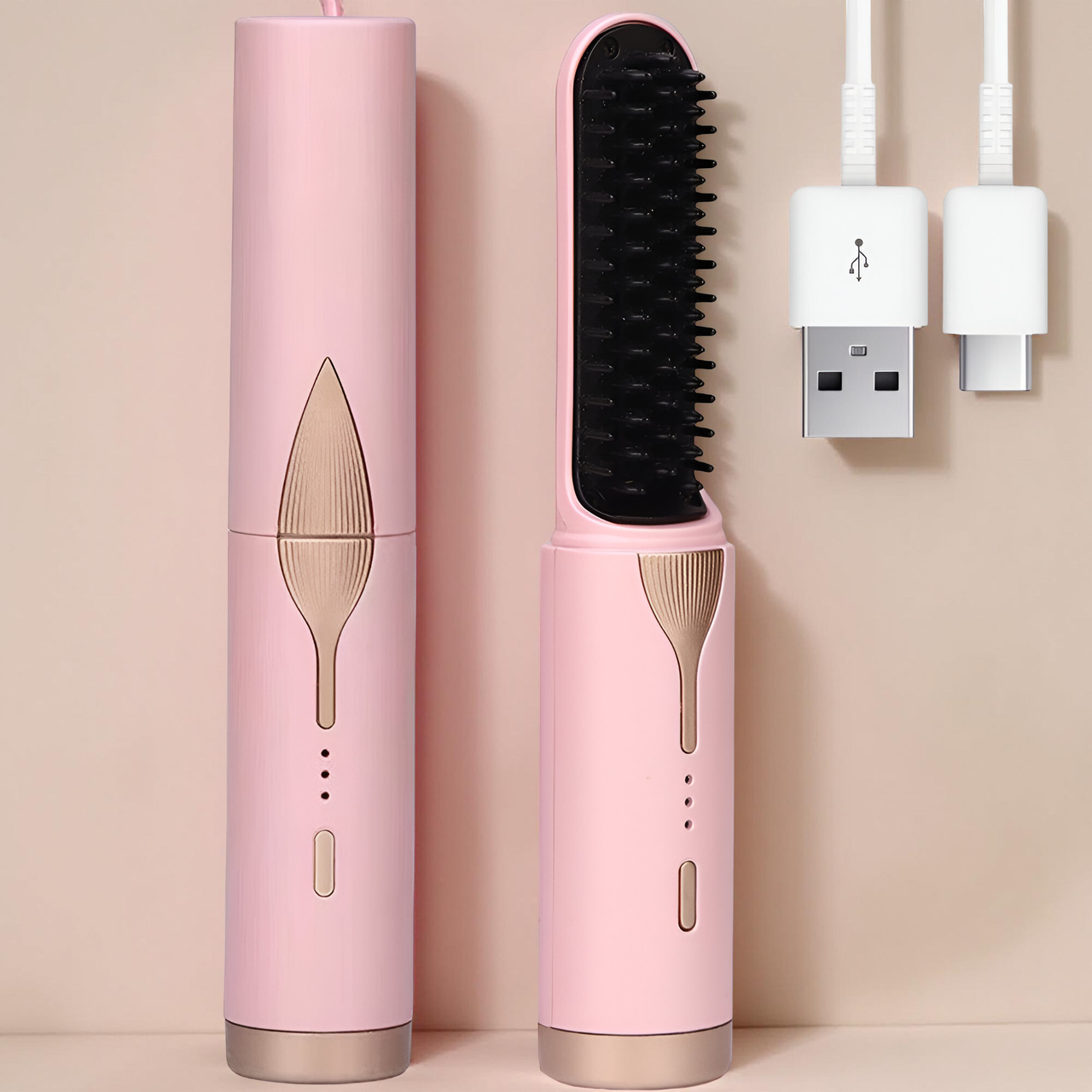 Щітка мінівипрямляч для волосся акумулятор USB-заряджання 3 температурні режими рожевий, фото 1