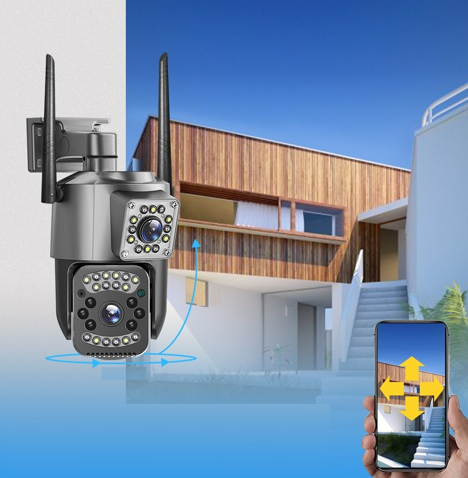 Камера відеоспостереження вулична SC03 V380pro під'єднання Wi-Fi LAN дві лінзи, фото 1