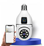 Подвійна Wi-Fi камера E27 Sq02 датчик руху нічне бачення двосторонній зв'язок установлення в патрон, фото 2