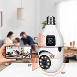 Подвійна Wi-Fi камера E27 Sq02 датчик руху нічне бачення двосторонній зв'язок установлення в патрон, фото 4