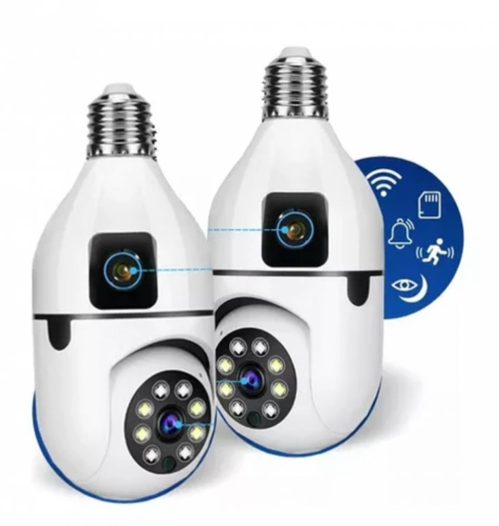 Подвійна Wi-Fi камера E27 Sq02 датчик руху нічне бачення двосторонній зв'язок установлення в патрон, фото 1