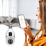 Подвійна Wi-Fi камера E27 Sq02 датчик руху нічне бачення двосторонній зв'язок установлення в патрон, фото 7