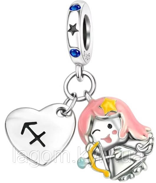 Срібний шарм-підвіска в стилі Pandora 925 проба Sagittarius знак зодіаку Стрілець шармик-намистина на браслет ПАНДОРА, фото 1