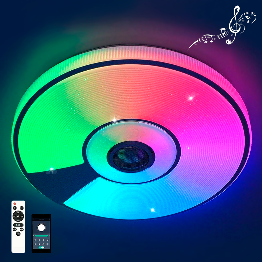 Музична світлодіодна люстра SONG R RGB 80W Esllse з динаміком і додатком для смартфону APP Ø480х75мм, фото 1