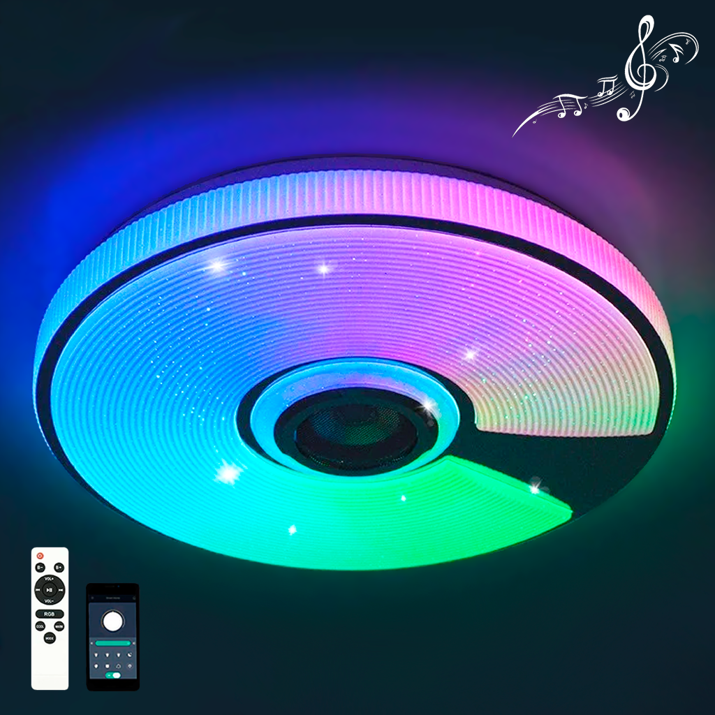 Музична світлодіодна люстра SONG R RGB 60W Esllse з динаміком і додатком для смартфону APP Ø380х70мм, фото 1