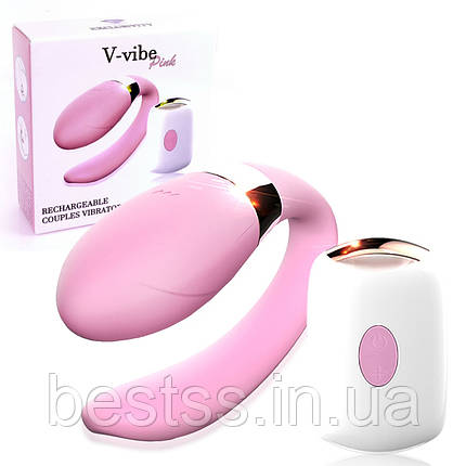 Перезаряджуваний вібратор для пар з 7 режимами вібрації на пульту дистанційного керування V-Vibe Pink, фото 1