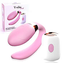 Перезаряджуваний вібратор для пар з 7 режимами вібрації на пульту дистанційного керування V-Vibe Pink