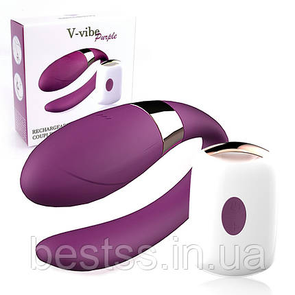 Перезаряджуваний вібратор для пар з 7 режимами вібрації на пульту дистанційного керування V-Vibe Purple, фото 1