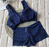 Жіночий мереживний комплект білизни S/M — бюстик без кісточок зі шнурівкою + трусики-шортики, фото 2