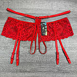 Жіночі еротичні трусики з доступом і портупеями — червоні мереживні труси з ремінцями під панчохи, фото 2