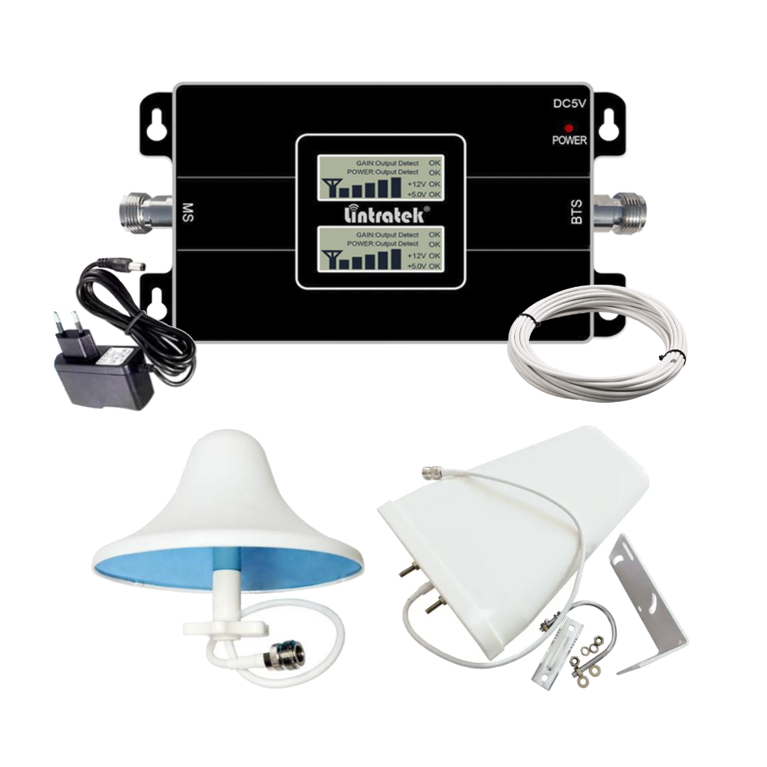 GSM підсилювач Lintratek KW17L-GD 900/1800 МГц репітер для посилення зв'язку та інтернету з антенами, фото 1