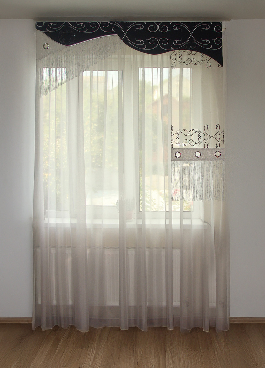 Жорсткий ламбрекен Firanka Каскад 150см чорний зі сріблом (122_2ж), фото 1