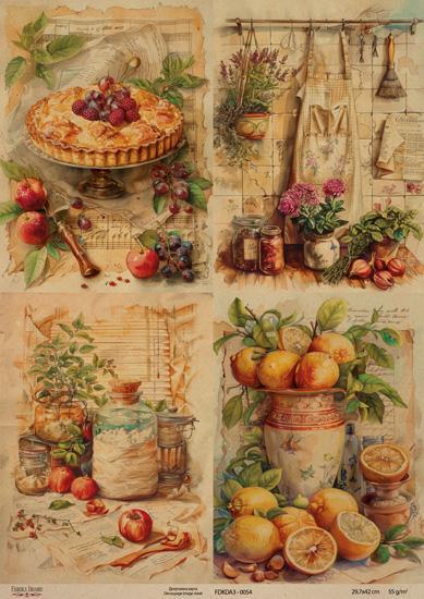 Декупажна карта на крафт паперу 29,7x42 см, Ботаніка Вінтаж, #0054