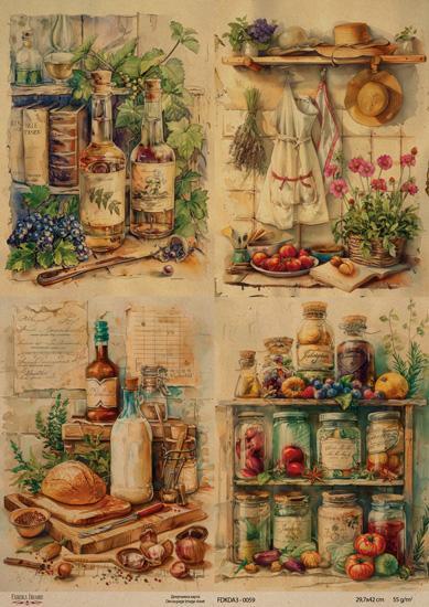 Декупажна карта на крафт паперу 29,7x42 см, Ботаніка Вінтаж, #0059