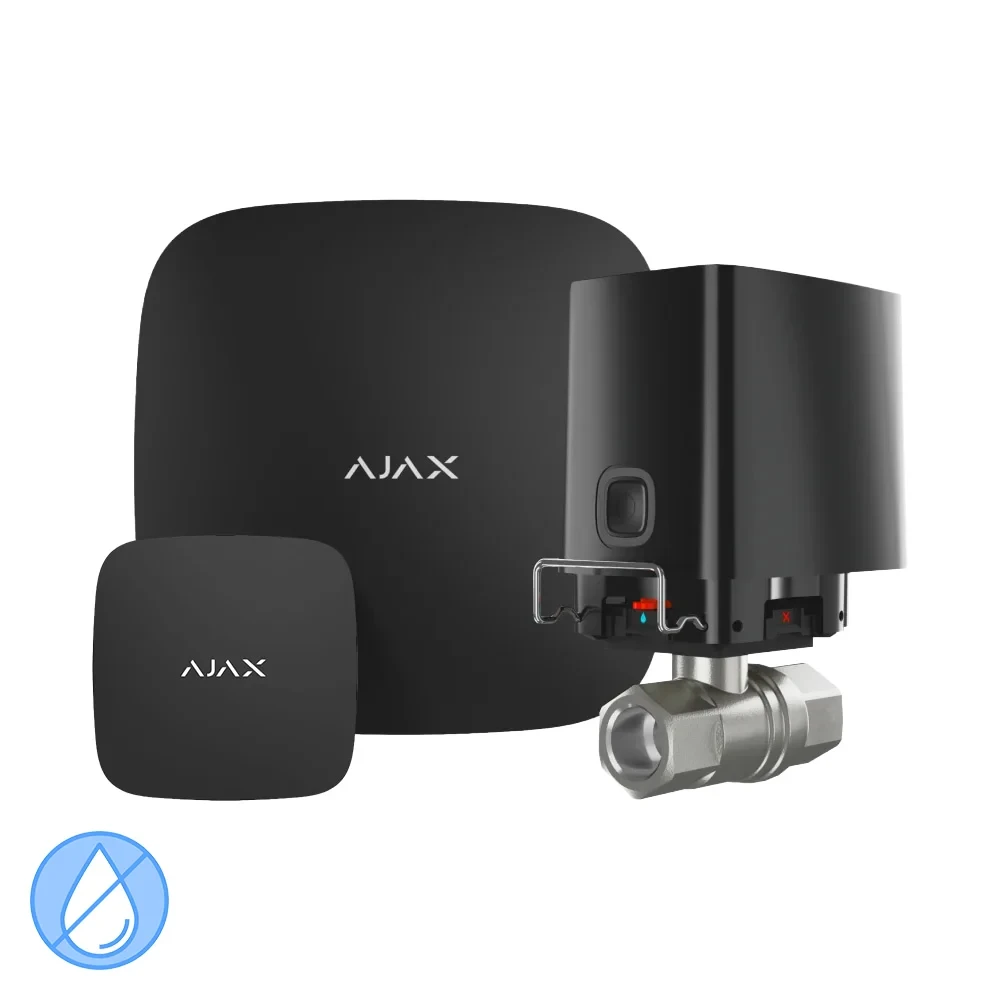 Комплект антипотоп Ajax: централь Hub2 (2G) + датчик затоплення LeaksProtect + кран перекриття води WaterStop, фото 1