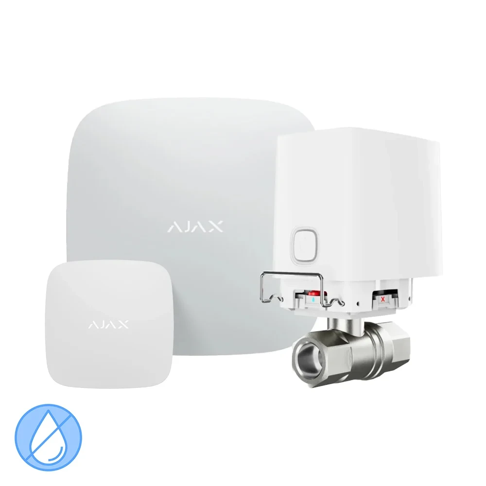 Комплект антипотоп Ajax: централь Hub2 (2G) + датчик затоплення LeaksProtect + кран перекриття води WaterStop, фото 1