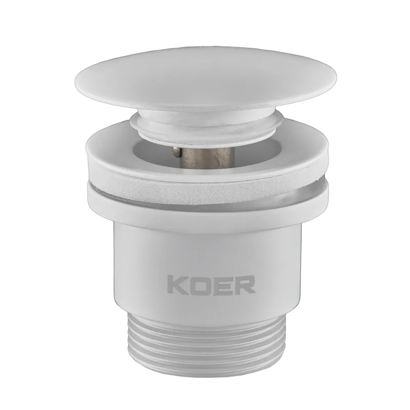 Донний клапан для умивальника Koer PW-01-03 1 1/4'' (кнопка) з білою керамічною накладкою, латунний KR3402