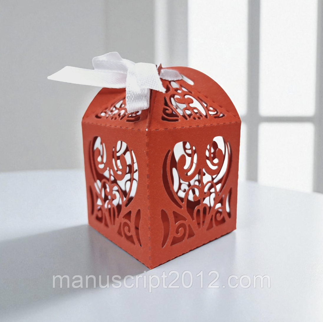 Коробка на 1 цукерку / бонбоньєрка "Ажурна" (50х50х50мм.) червона