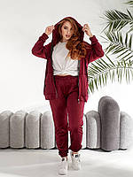 Велюровий жіночий костюм бордового кольору 33735 48/50